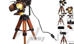 Modern Industrial Vintage Tripod Floor Table Lamp Metal Wooden Black+wood