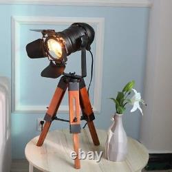 Modern Industrial Vintage Tripod Floor Table Lamp Metal Wooden Nautical