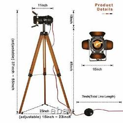 Modern Industrial Vintage Tripod Floor Table Lamp Wooden Nautical Cinema