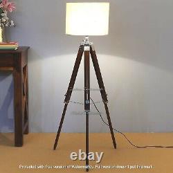 Modern Nautical Wooden Chrome Tripod Table Lamp Stand Vintage Floor Shade Lamp