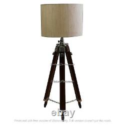 Modern Nautical Wooden Chrome Tripod Table Lamp Stand Vintage Floor Shade Lamp