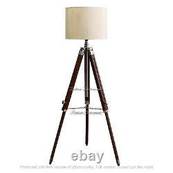 Modern Nautical Wooden Chrome Tripod Table Lamp Stand Vintage Floor Shade Lamp