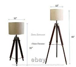 Modern Nautical Wooden Chrome Tripod Table Lamp Stand Vintage Floor Shade Lamp