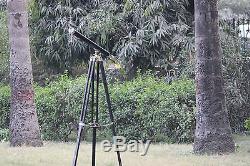 NAUTICAL BRASS TELESCOPE WITH WOODEN TRIPOD STAND VINTAGE MARITIME DECOR Chrome