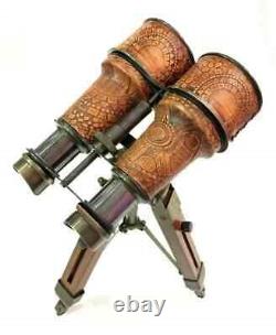 Nautical 6 Binocular Antique Table Top Brass Telescope with Wooden Tripod Stand