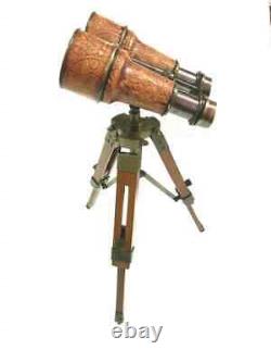 Nautical 6 Binocular Antique Table Top Brass Telescope with Wooden Tripod Stand