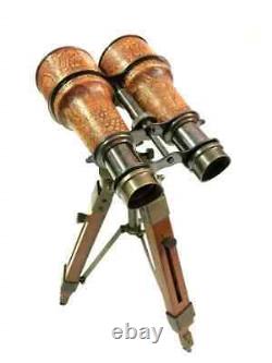 Nautical 6 Binocular Antique Table Top Brass Telescope with Wooden Tripod Stand