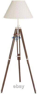 Nautical Adjustable Tripod Wooden Stand Without Shade Vintage Tripod Floor LAMP