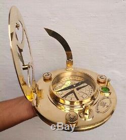 Nautical Antique Brass 8'' Inch Sundial Compass With Vintage Wooden Tripod