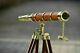 Nautical Antique Brass Marine Telescope With Brown Wooden Tripod Stand Décor