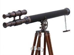 Nautical Antique Brass Telescope 39 With Wooden Tripod Stand Floor Standi TM16