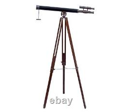 Nautical Antique Brass Telescope 39 With Wooden Tripod Stand Floor Standi TM16