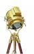 Nautical Antique Finish Brass Floor Spotlight Searchlight Vintage Wooden Tripod