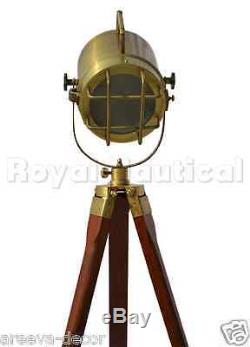 Nautical Antique Finish Spotlight Tripod Nautical Wooden Vintage Floor Lamp