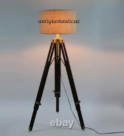 Nautical Antique Floor Shade Lamp Brown Wooden Tripod Stand Handmade Home Decor