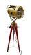Nautical Antique Vintage Style Floor Lamp Spotlight With Wooden Tripod Stand