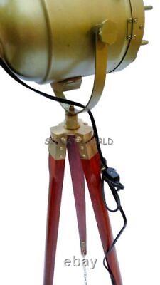 Nautical Antique Vintage Style Floor Lamp Spotlight with Wooden Tripod Stand