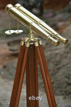 Nautical Brass 18 Binocular Leather Antique Telescope With Floor Tripod Stand