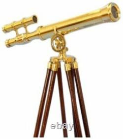 Nautical Brass 27 Telescope Double Barrel With Floor Standing Wooden Tripod Stand