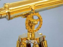 Nautical Brass 27 Telescope Double Barrel With Floor Standing Wooden Tripod Stand