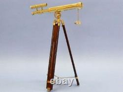 Nautical Brass 27 Telescope Double Barrel With Floor Standing Wooden Tripod Stand