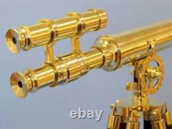 Nautical Brass 27 Telescope Double Barrel With Floor Standing Wooden Tripod Stand