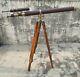 Nautical Brass 39 Antique Leather Telescope With Antique Wooden Tripod Stand Deco