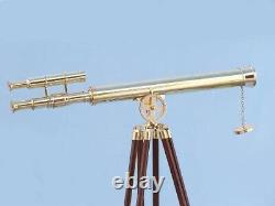 Nautical Brass 39 Inch Telescope With Wooden Tripod Stand Antique Nautical Floor