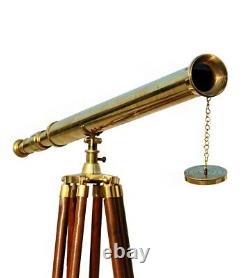 Nautical Brass 39 Telescope on Wooden Tripod Stand New Antique Vintage Spyglass