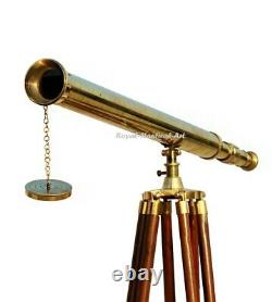 Nautical Brass 39 Telescope on Wooden Tripod Stand New Antique Vintage Spyglass