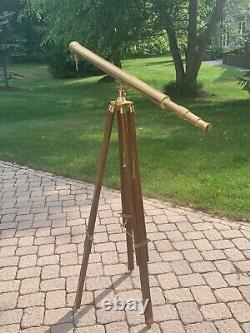 Nautical Brass 39'' Telescope on wooden Tripod stand Antique vintage