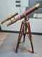 Nautical Brass Double Barrel Floor Standing Antique Telescope Wood Tripod Decor