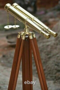 Nautical Brass Marine working Binocular With Wooden Tripod Stand Gift Griffith