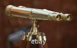 Nautical Brass Marine working Binocular With Wooden Tripod Stand Gift Griffith