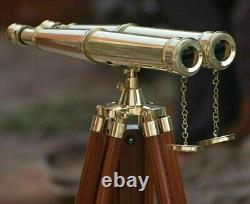 Nautical Brass Marine working Binocular Wooden Tripod Stand Griffith Telescope