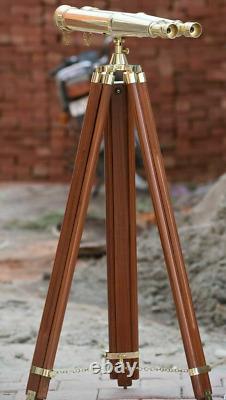 Nautical Brass Marine working Binocular Wooden Tripod Stand Griffith Telescope
