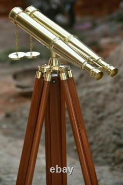 Nautical Brass Marine working Binocular Wooden Tripod Stand Griffith Telescope