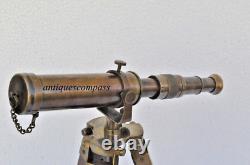Nautical Brass Maritime Telescope Tripod with Wooden Stand Antique Vintage Gift