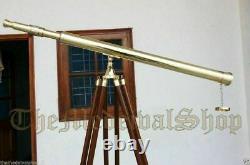 Nautical Brass TELESCOPE 39 Inch Wooden Tripod Stand Spyglass Antique Vintage