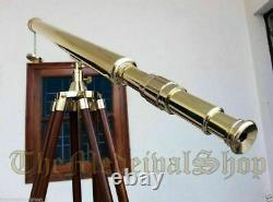 Nautical Brass TELESCOPE 39 Inch Wooden Tripod Stand Spyglass Antique Vintage