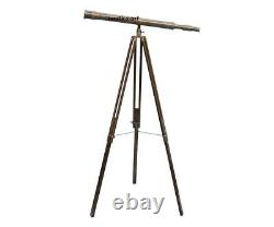 Nautical Brass Telescope 39 Inch Wooden Tripod Stand Spyglass Antique Vintage