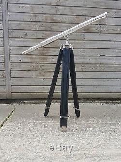 Nautical Brass Telescope With Wooden Tripod Stand Vintage Maritime Decor