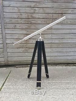 Nautical Brass Telescope With Wooden Tripod Stand Vintage Maritime Decor
