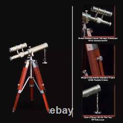 Nautical Brass Telescope with Adjustable Wooden Tripod Stand Antique Vintage