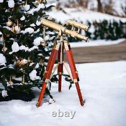 Nautical Brass Telescope with Adjustable Wooden Tripod Stand Antique Vintage