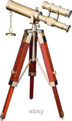 Nautical Brass Telescope with Adjustable Wooden Tripod Stand Antique Vintage