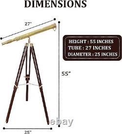 Nautical Brass Vintage Single Barrel Nautical Brass Telescope Wooden Tripod Gift