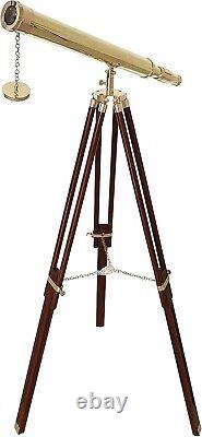 Nautical Brass Vintage Single Barrel Nautical Brass Telescope Wooden Tripod Gift