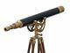 Nautical Brass Leather Telescope With Wooden Tripod Stand Home/office Décor