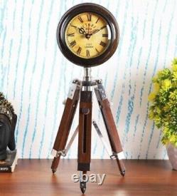 Nautical Brown Wooden Vintage Victoria Table Clock with Tripod Stand for Home